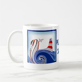 Caneca De Café Barco do farol em mares tormentosos