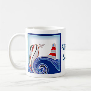 Caneca De Café Barco do farol em mares tormentosos