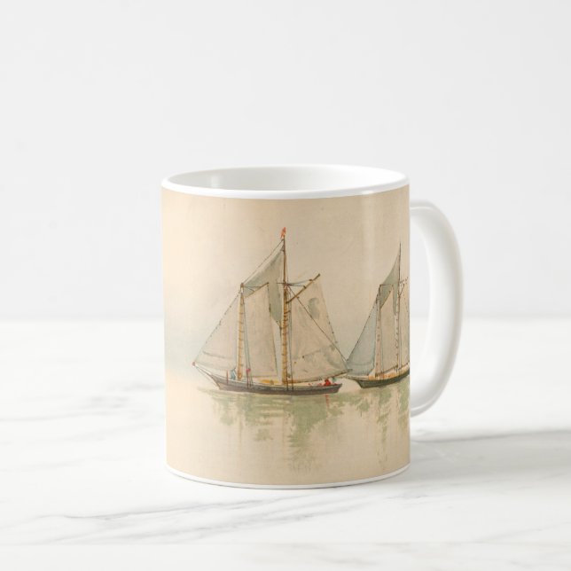 Caneca De Café Barcos à vela na arte náutica marítima por Louis P (Frente Esquerda)