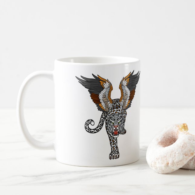 Caneca De Café Bares Aq. Leopardo lendário de neve alada (Com Donut)