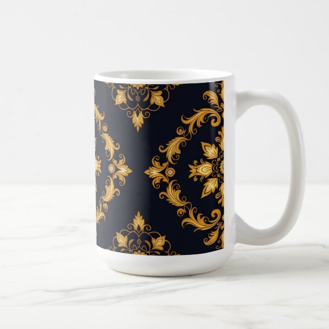 Caneca De Café "Barockes Ornament-Muster in Gold und Schwarz" (Direita)