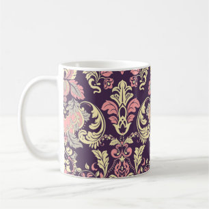 Caneca De Café Barroco clássico, papel de parede floral vintage.
