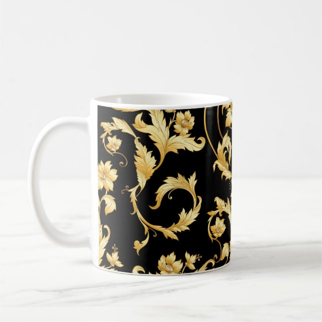 Caneca De Café Barroco Rococo, Padrão Floral Vitoriano. (Esquerda)