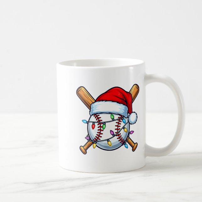 Caneca De Café Baseball Christmas Lights Santa Christmas Baseball (Direita)