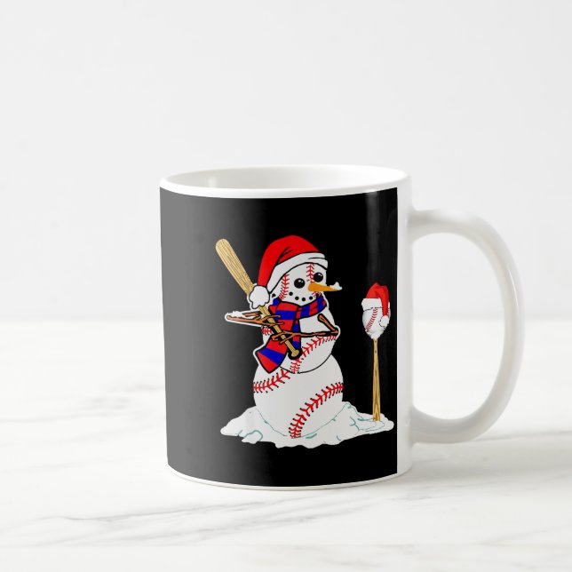 Caneca De Café Baseball Christmas Snowman Playing Baseball  (Direita)