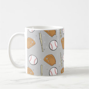 Caneca De Café Baseball - Luvas, bolas e morcegos no fundo da Cin
