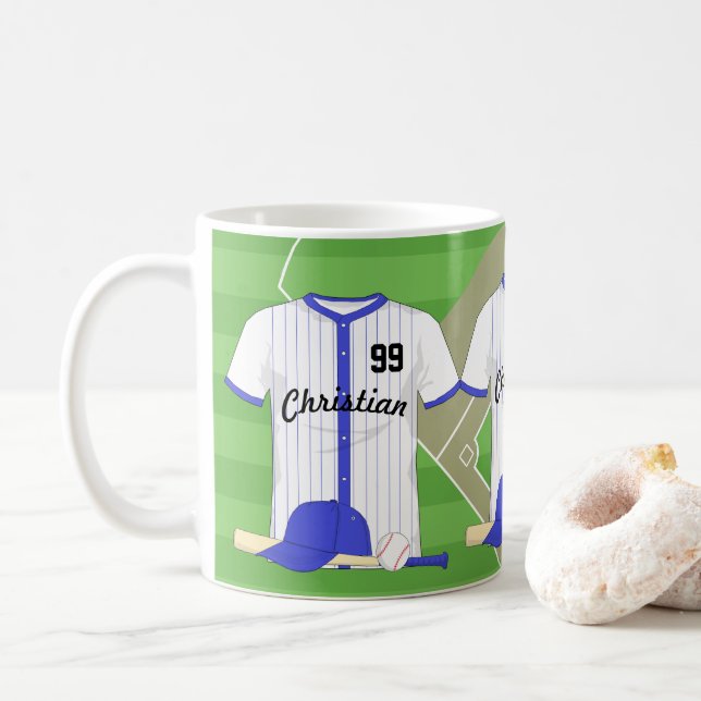Caneca De Café Basebol azul personalizado (Com Donut)