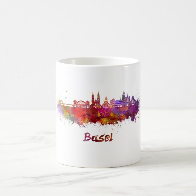 Caneca De Café Basel skyline in watercolor (Centro)