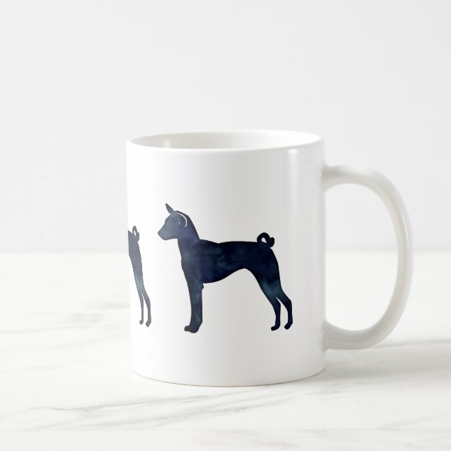 Caneca De Café Basenji Dog Black Watercolor Silhouket (Direita)