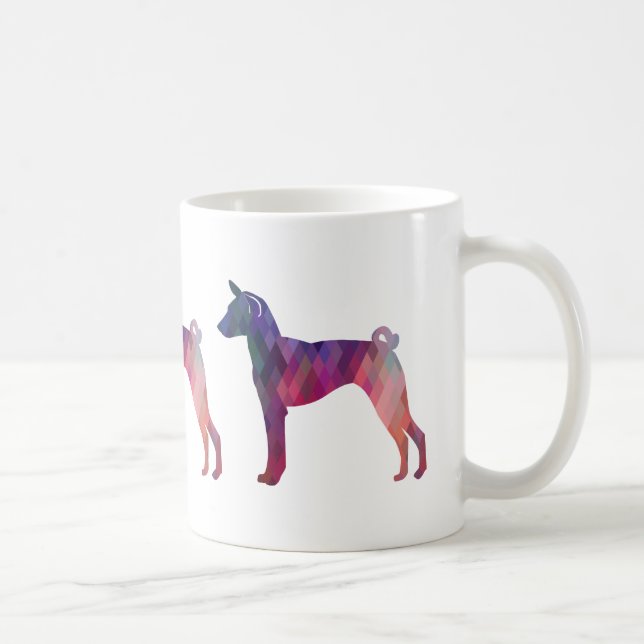 Caneca De Café Basenji Dog Geo Pattern Silhouette Pink (Direita)