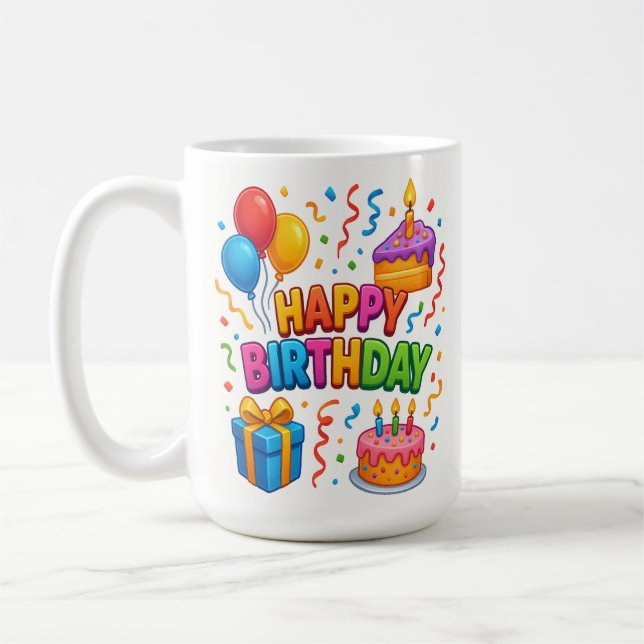 Caneca De Café Bash de Aniversário: Mug de Celebração de Confetti (Esquerda)