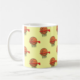 Caneca De Café Basquete - Padrão de Ball e Hoop