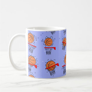 Caneca De Café Basquete - Padrão de Ball e Hoop