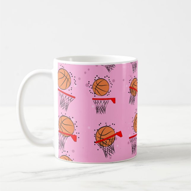 Caneca De Café Basquete - Padrão de Ball e Hoop (Esquerda)