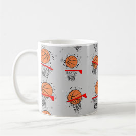Caneca De Café Basquete - Padrão de Ball e Hoop