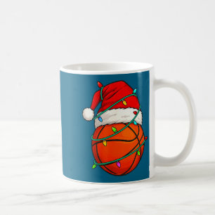 Caneca De Café Basquetebol Com Chapéu de Papai Noel Natal Engraça