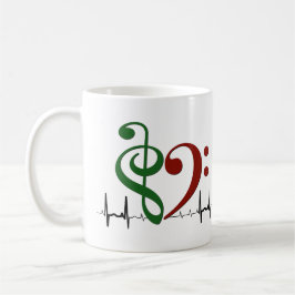 Caneca De Café Bass Clef Heart EKG Onda Verde e Vermelho Ruby