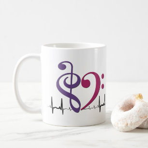 Caneca De Café Bass Clef Heart EKG Waves Purple & Mulberry