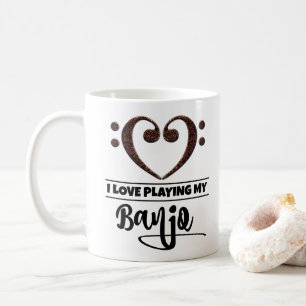 Caneca De Café Bass Clef Heart Eu Adoro Tocar Meu Banjo