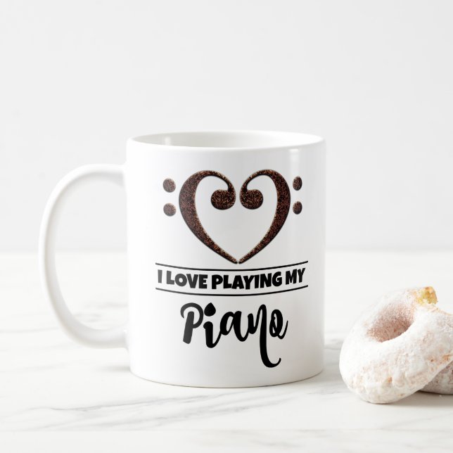 Caneca De Café Bass Clef Heart Eu Adoro Tocar Meu Piano (Com Donut)