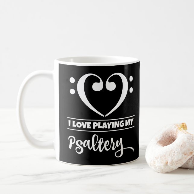 Caneca De Café Bass Clef Heart Eu Adoro Tocar Meu Psaltery (Com Donut)