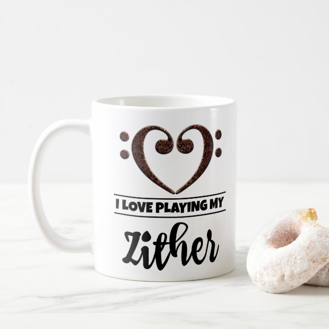 Caneca De Café Bass Clef Heart Eu Adoro Tocar Meu Zor (Com Donut)