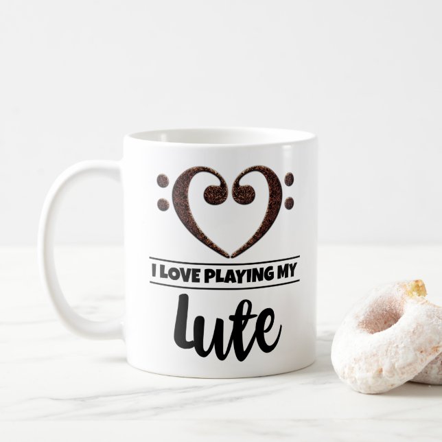 Caneca De Café Bass Clef Heart Eu Adoro Tocar Minha Luta (Com Donut)