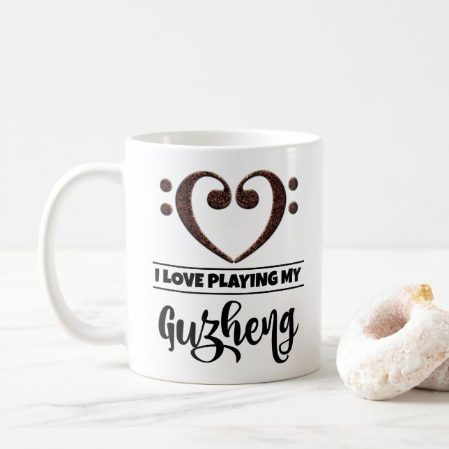 Caneca De Café Bass Clef Heart I Love Tocando Meu Guzheng (Com Donut)