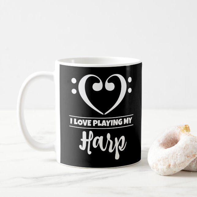 Caneca De Café Bass Clef Heart I Love Tocando Minha Harp (Com Donut)