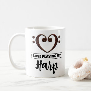 Caneca De Café Bass Clef Heart I Love Tocando Minha Harp