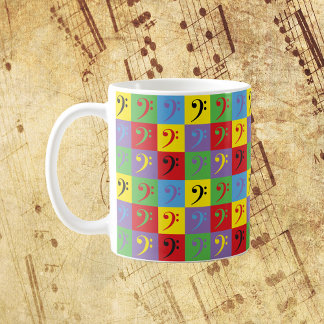 Caneca De Café Bass Clef Music Pop Art Rainbow Patterno
