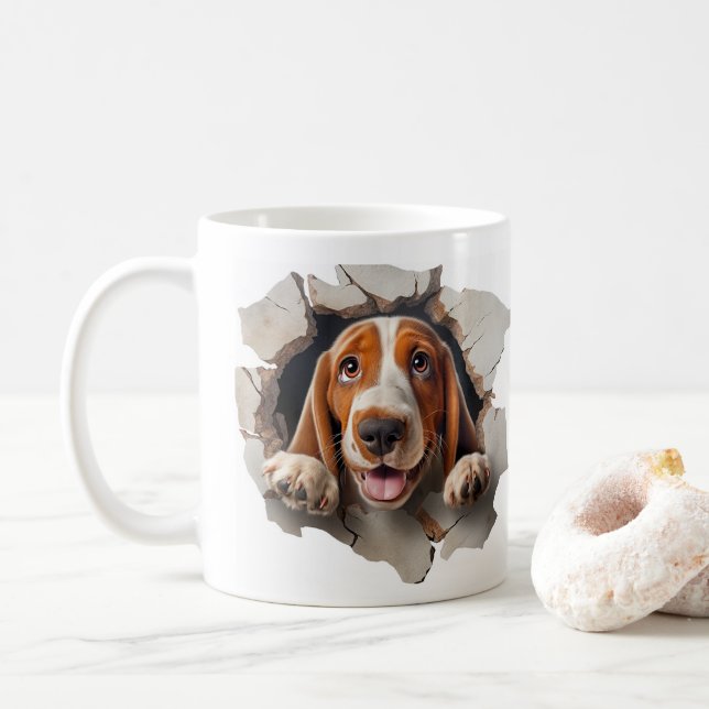 Caneca De Café Basset Hound   (Com Donut)