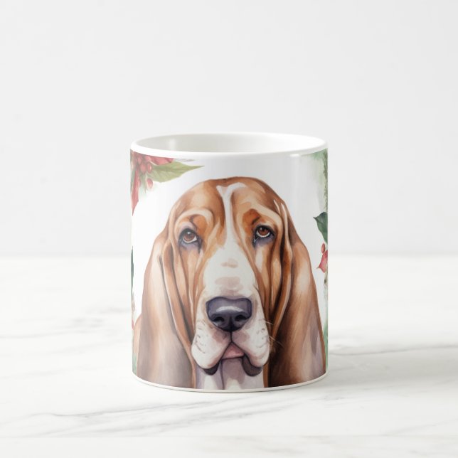 Caneca De Café Basset Hound Christmas Wreath Festivo Pup (Centro)