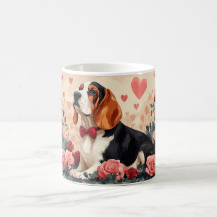 Caneca De Café Basset Hound com Rosas - Dia dos Namorados