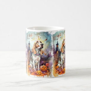 Caneca De Café Basset Hound de Halloween com Abóboras Assustadora