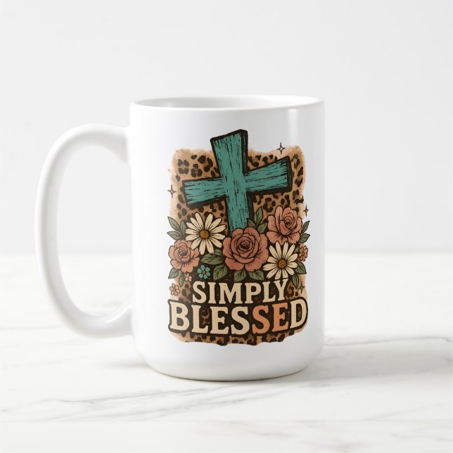 Caneca De Café Bastante Abençoada Flores Cristãs Cruzadas (Esquerda)