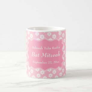Caneca De Café Bastão floral cor-de-rosa Mitzvah