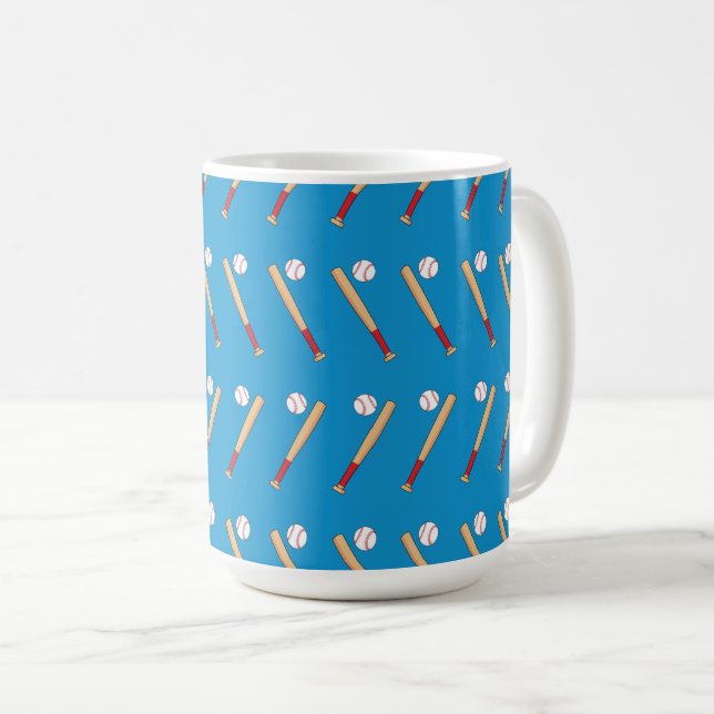 Caneca De Café Bat Baseball com Padrão de Bola (Frente Esquerda)
