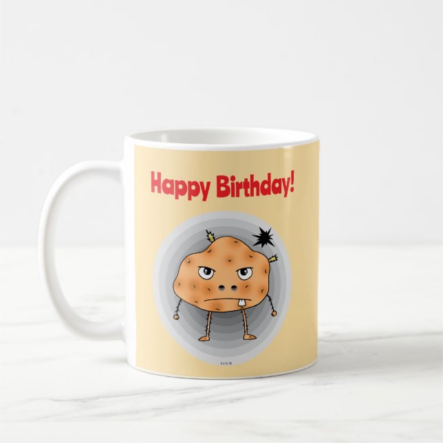 Caneca De Café Batata Engraçada Feliz Aniversário Rosto (Esquerda)