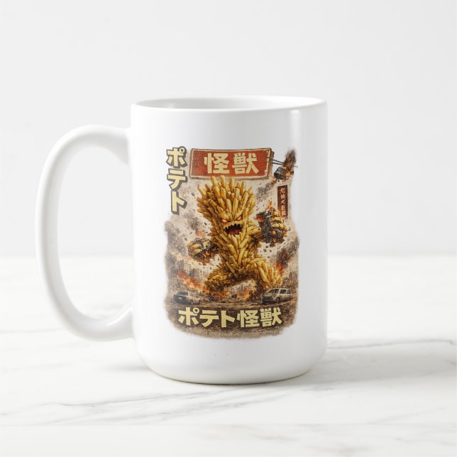 Caneca De Café Batata Kaiju – Poster de Monstro Japonês Retrô (Esquerda)