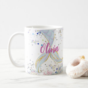 Caneca De Café Bateria De Sereia Com Glitter Whimsical Sob O Mar