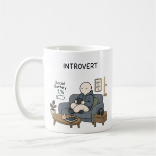 Caneca De Café Bateria Social de Introvertido 1% Meme de Introver