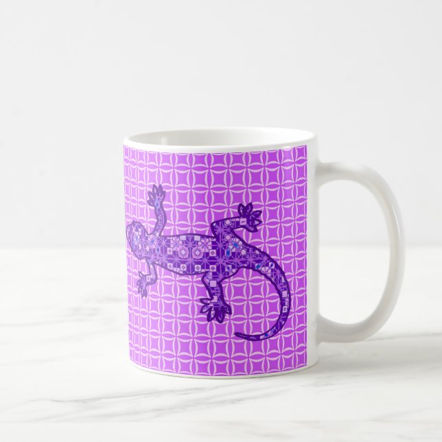 Caneca De Café Batik tribal Gecko - violeta e ametista roxo (Direita)