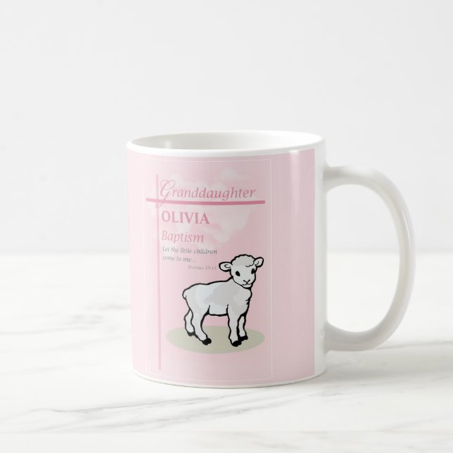 Caneca De Café Batismo da Netas Rosa Cordeiro Personalizado (Direita)