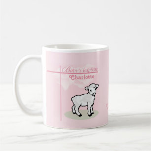 Caneca De Café Batismo de Menina Cordeiro Rosa e Branco