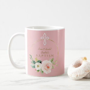 Caneca De Café Batismo Floral da Cruz Branca de Luxo Rosa