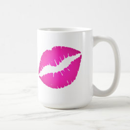Caneca De Café Batom Girly Hot Pink Ombre Impressão de Beijo