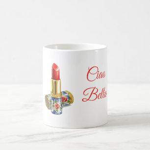 Caneca De Café Batom Vermelho Floral Ciao Bella (olá bela)