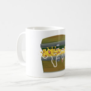 Caneca De Café Baú de Tesouro Pirata com Joias e Espada