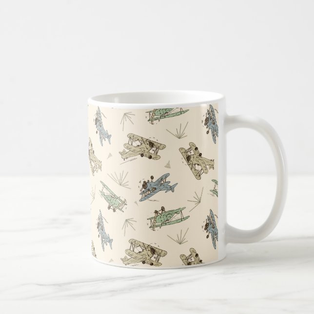Caneca De Café Baviões de Arte Arrasteira Deco - padrão verde azu (Direita)